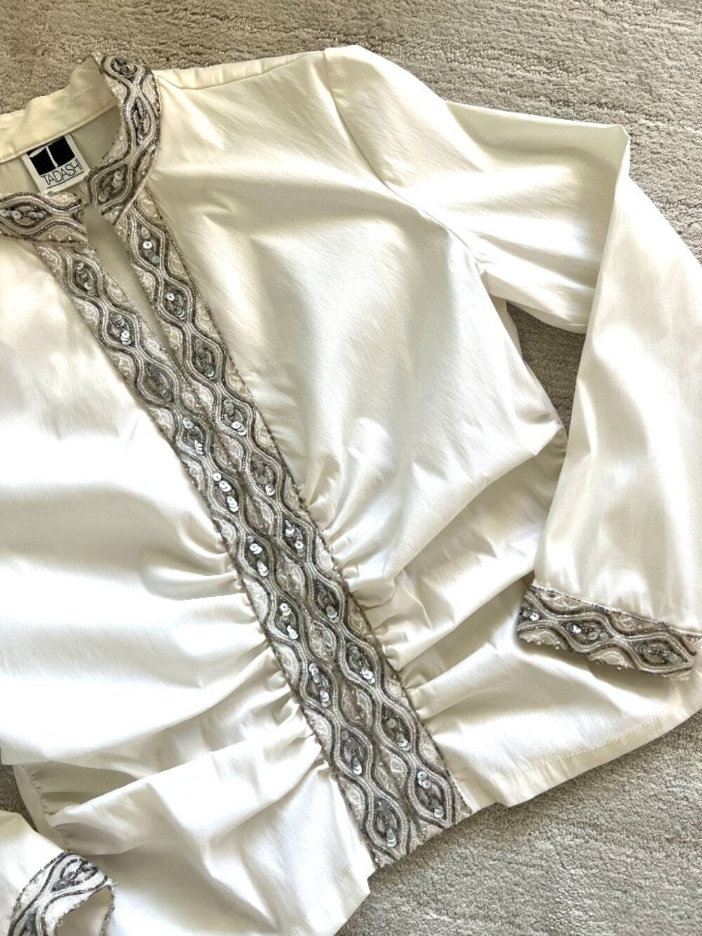 90's Tadashi Beaded Sequin Blouse - White - Size 18 XL